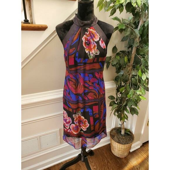 Taylor Women's Multicolor 100% Silk Halter Neck Sleeveless Knee Length Dress 6 - Picture 1 of 12